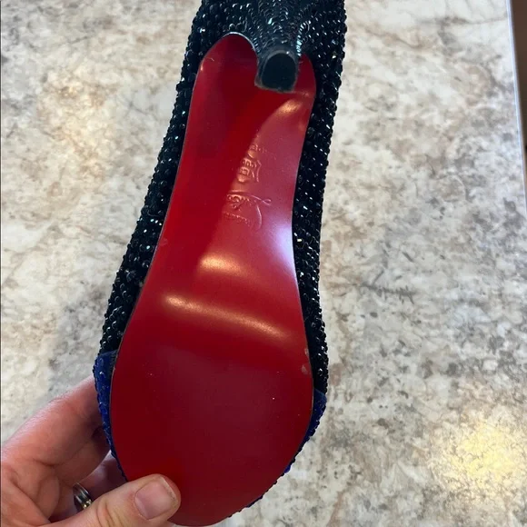 Christian Louboutin Black and Blue Crystal Heels - Picture 2 of 5